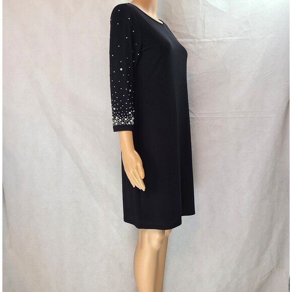 New NICOLE MILLER Woman's (M) Black Knit w/Pearl Embellishment 3/4 Sleeve Dress - Picture 8 of 13